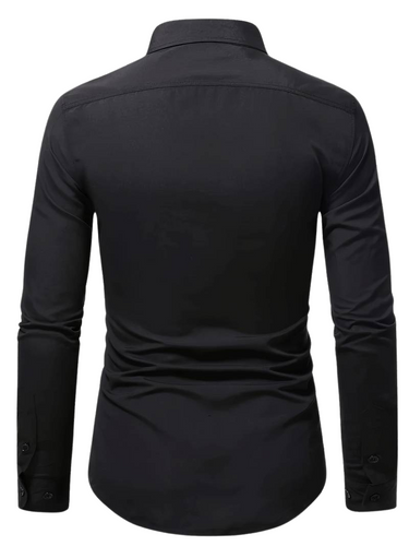 Ensfarvet herreskjorte - lange ærmer, formel stil