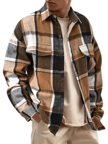 Men's Check Shirt - Long Sleeves, Loose Fit Autumn/Winter