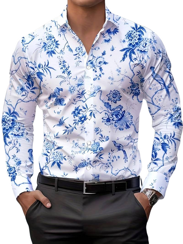 Men's Dress Shirt - Vintage Floral Print, Classic Style