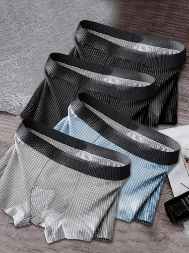 SÆT MED 4 ÅNDBARE STRIBEDE HERREBOKSERSHORTS