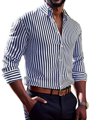 Stribet herreskjorte - lange ærmer, casual stil
